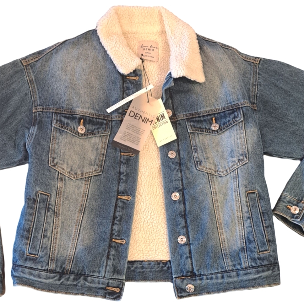 NWT Love Tree Faux Shearling Denim Jacket